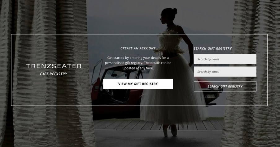 Woman in dress, website interface for gift registry