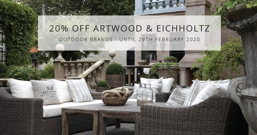 Outdoor furniture sale advertisement for Artwood and Eichholtz