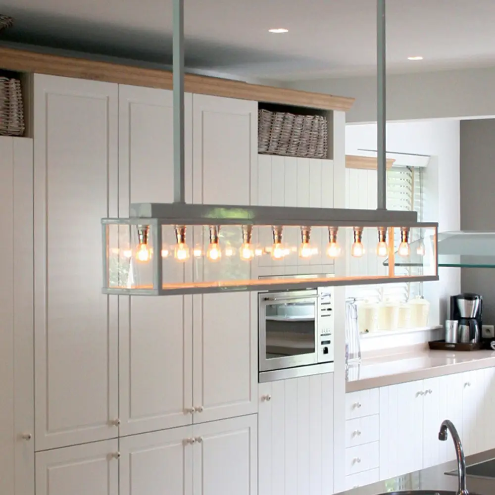 Modern kitchen with stylish glass pendant lighting fixture