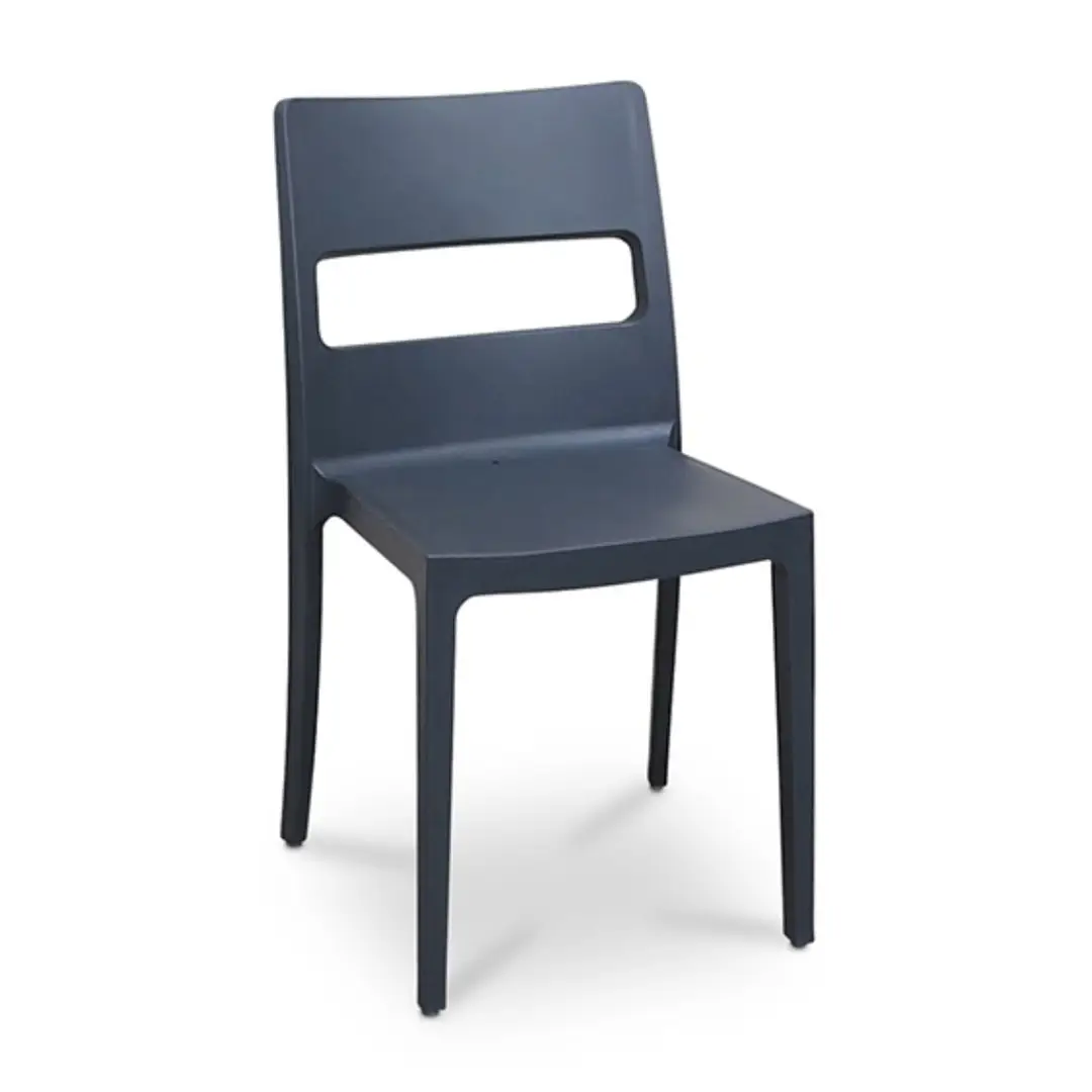 Modern blue chair with rectangular back cut-out