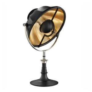 Vintage black and gold table fan on stand
