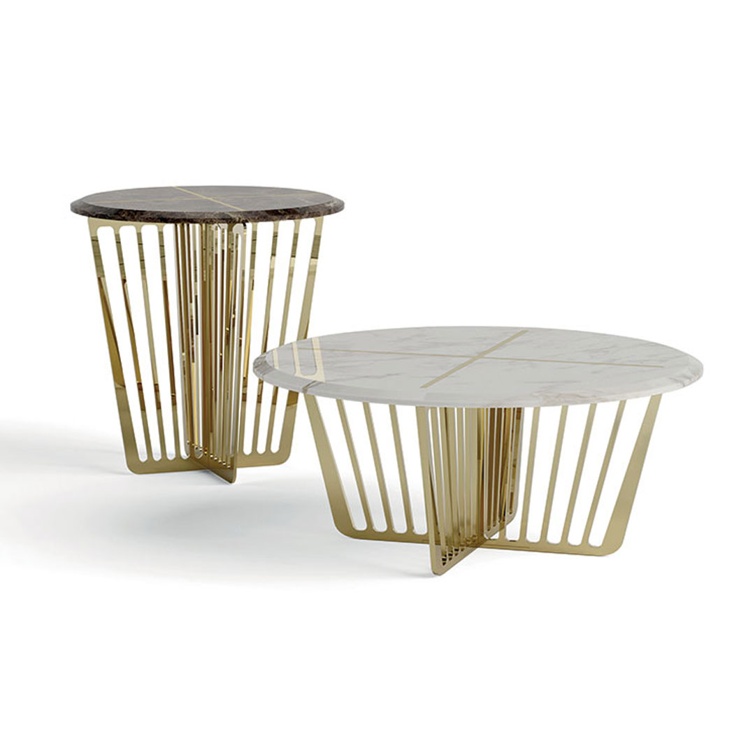 Gold-framed marble top coffee and side tables