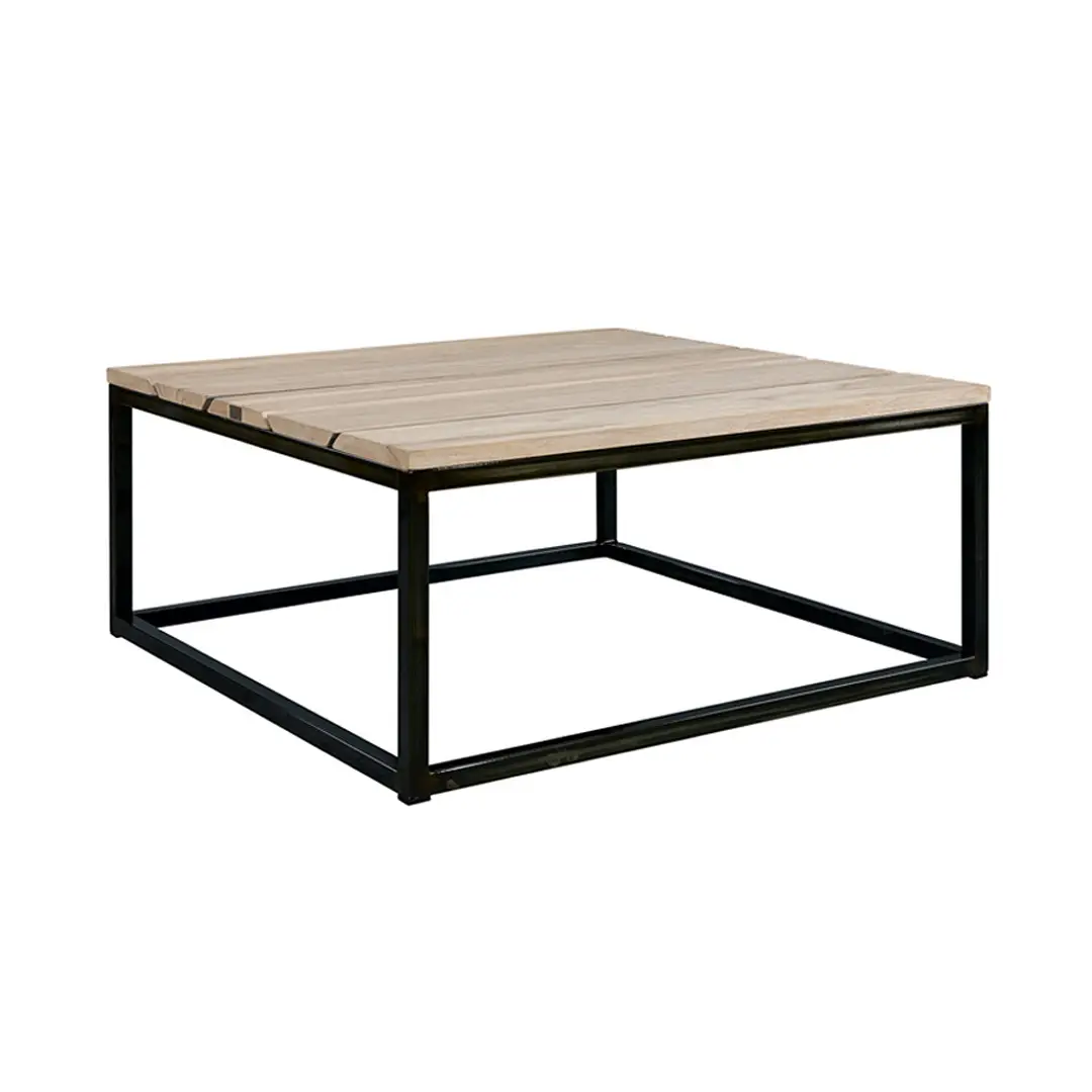 Modern square wooden coffee table with metal frame