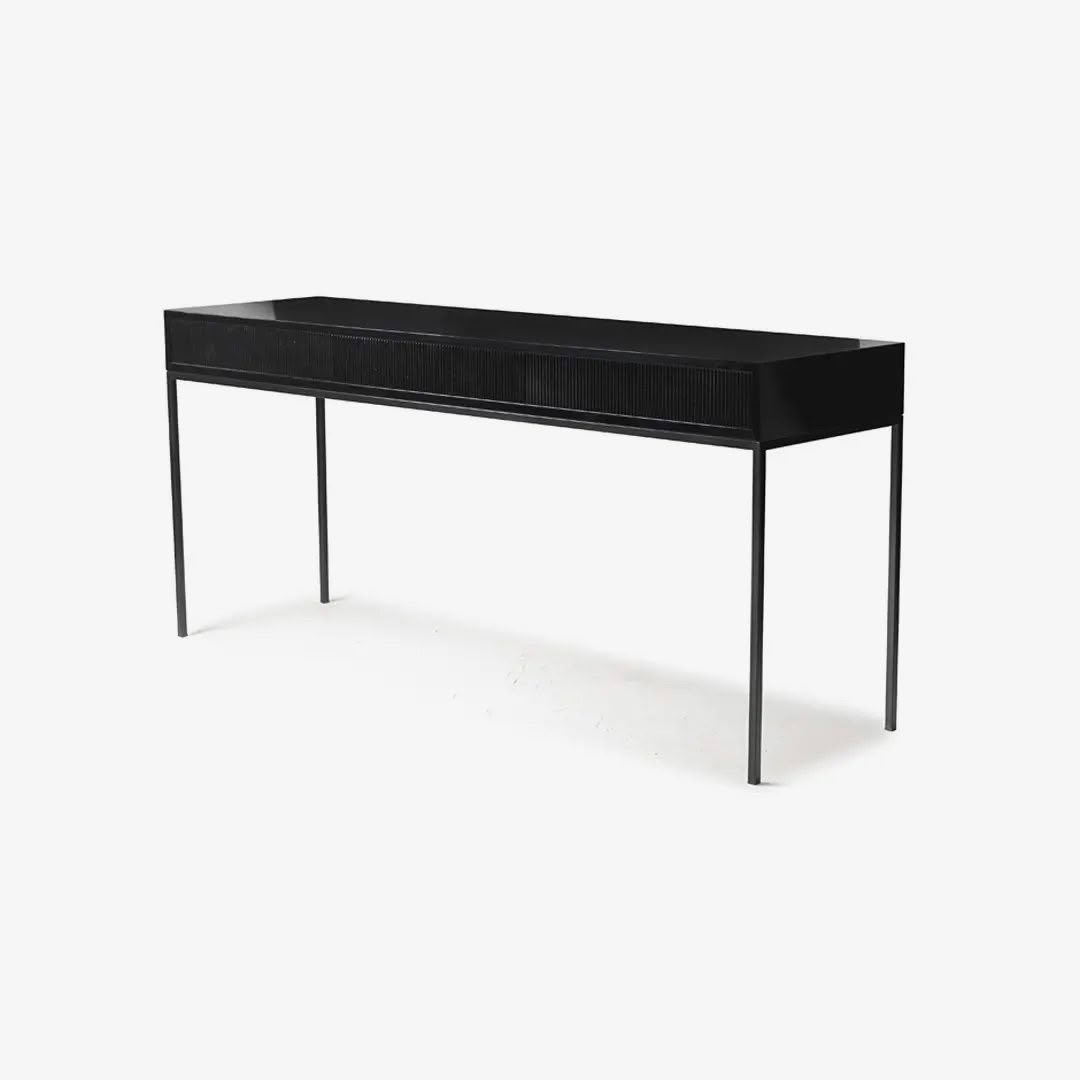 Black modern console table with metal legs isolated