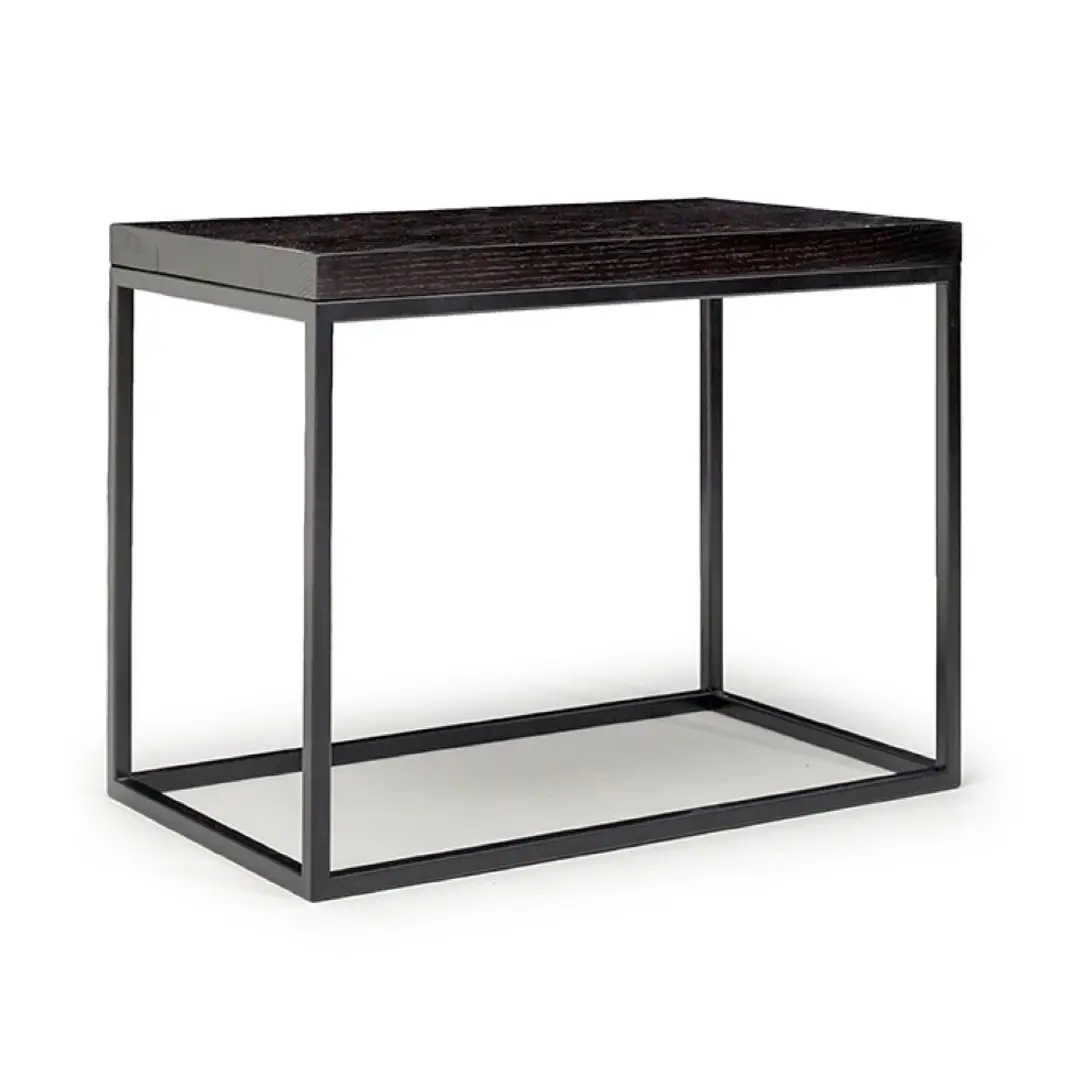 Modern dark wood top side table with metal frame