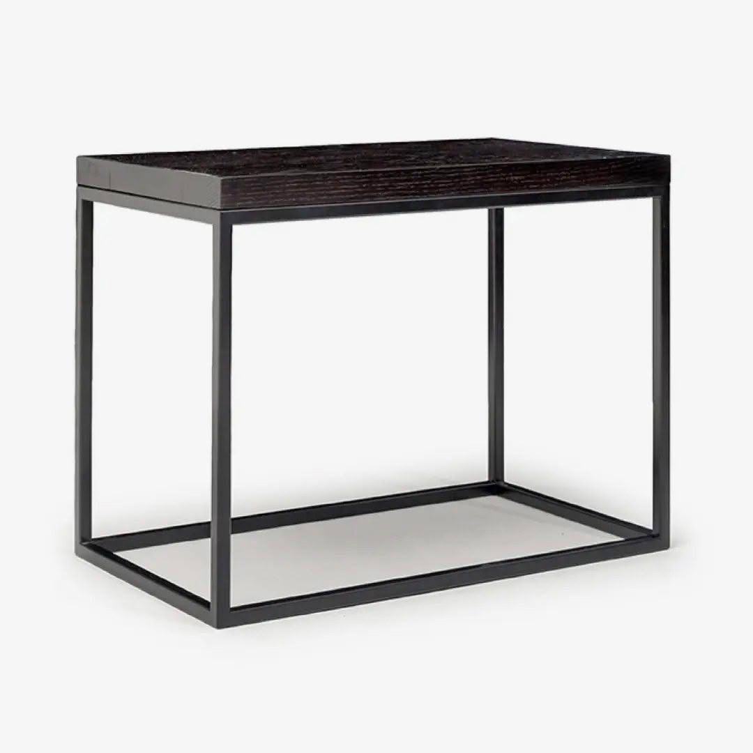 Modern dark wood top side table with metal frame