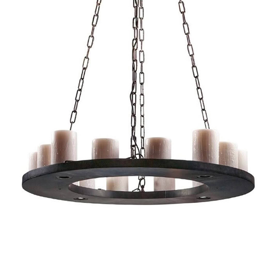 Circular chandelier with chain and cylindrical candle lights