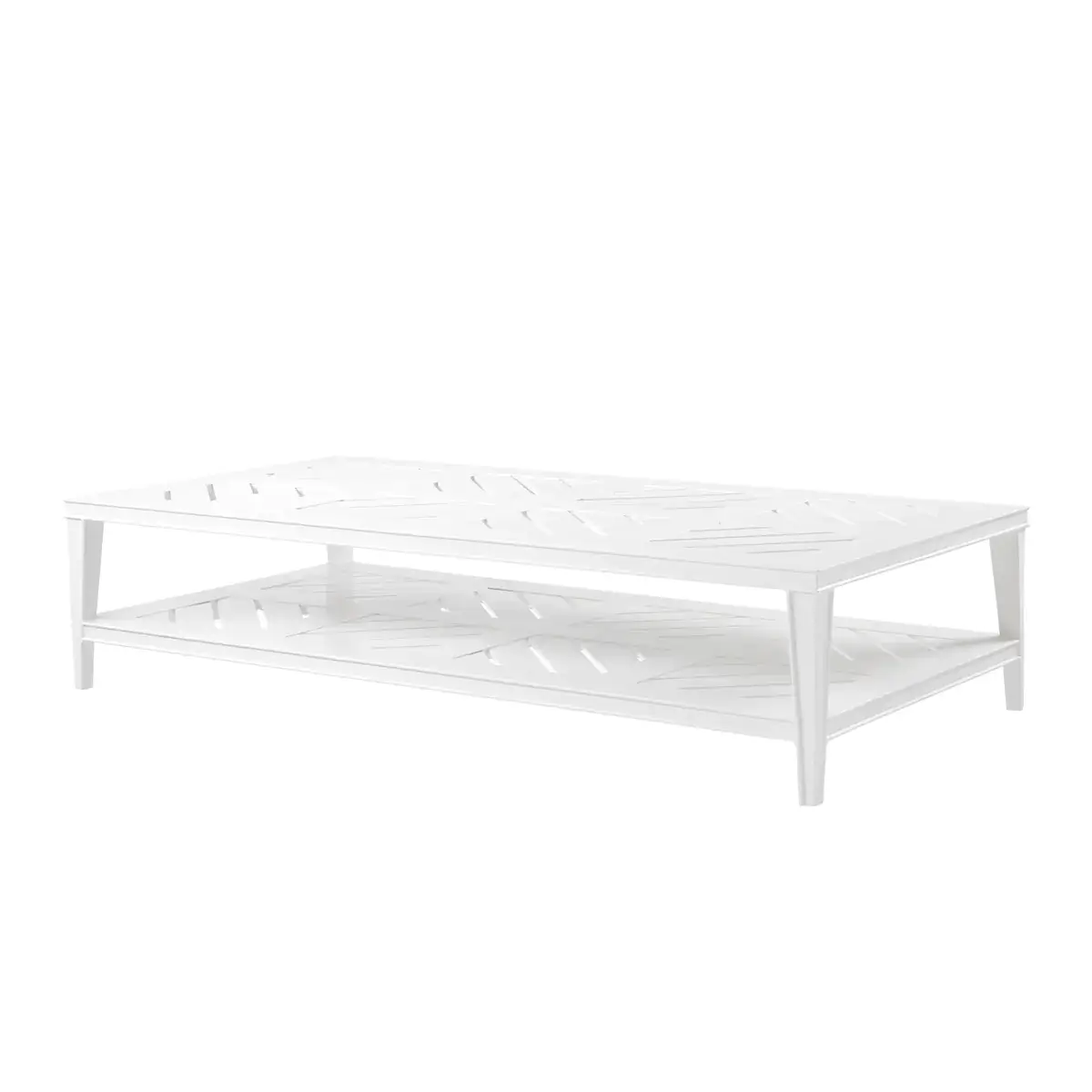 White wooden coffee table with lower shelf