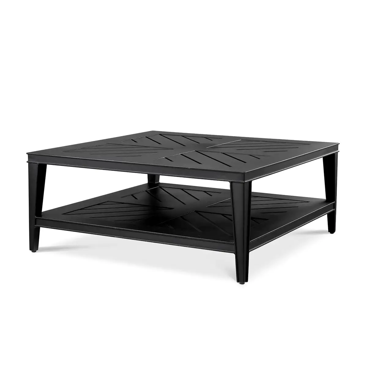 Modern black square coffee table with lower shelf