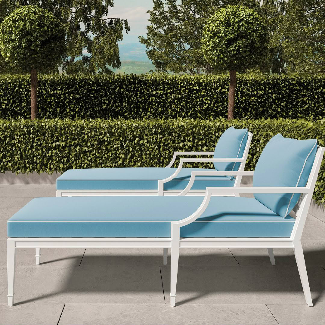 Bella-Vista-Chaise-Longue21 Blue outdoor chaise lounge in garden setting
