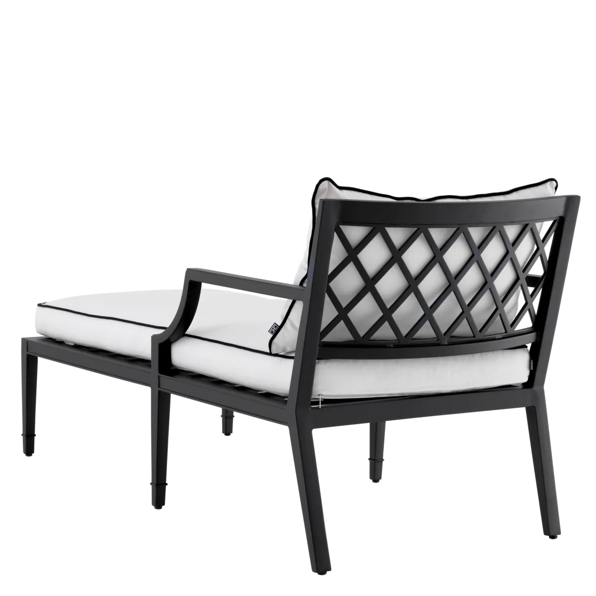 Bella Vista Chaise Longue4 Modern black outdoor lounge chair with white cushions