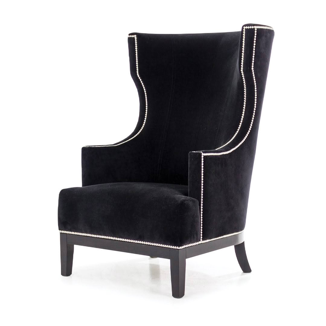 Elegant black high-back chair with white trim
