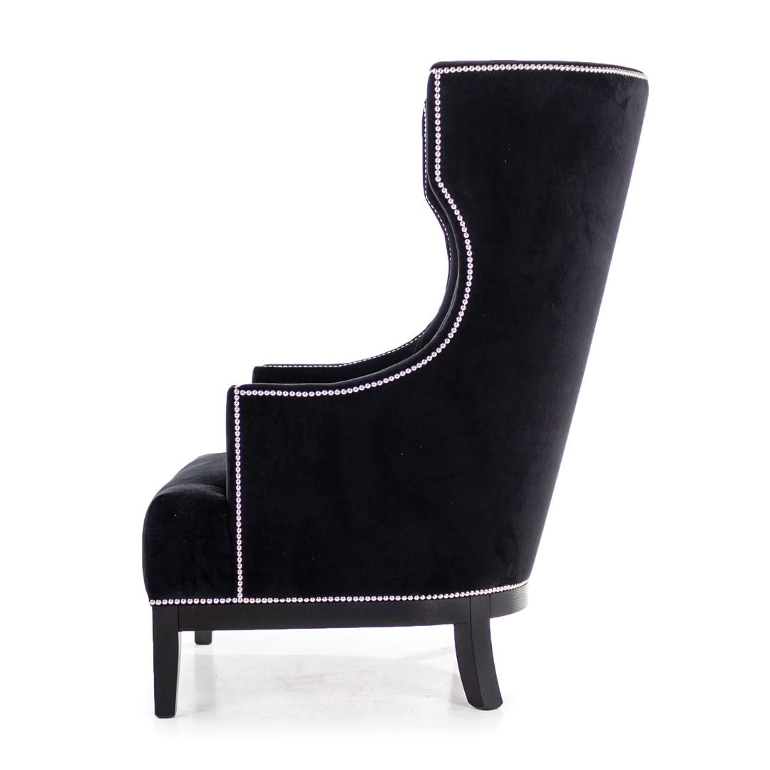 Bordeaux-Armchair_5 Elegant black high-back chair with decorative nailhead trim