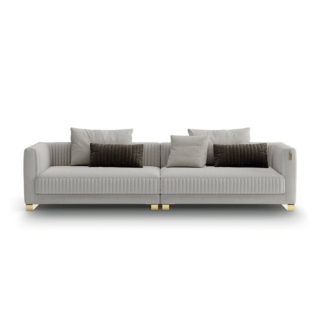 Modern gray sectional sofa with gold legs