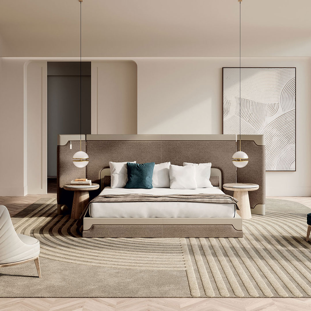 Modern bedroom interior with stylish decor and furniture