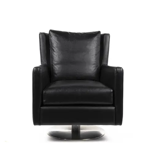 COUPE ARMCHAIR Modern black leather swivel armchair on white background