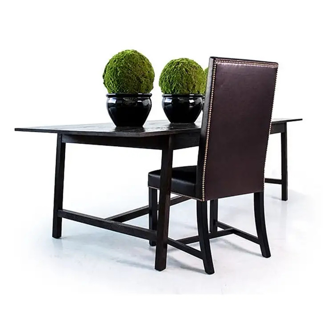 Modern dining table with chair and decorative green spheres