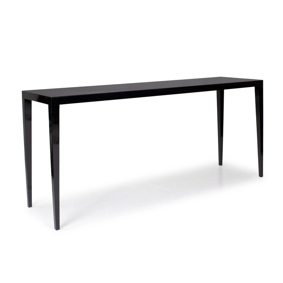 Modern black rectangular dining table on white background