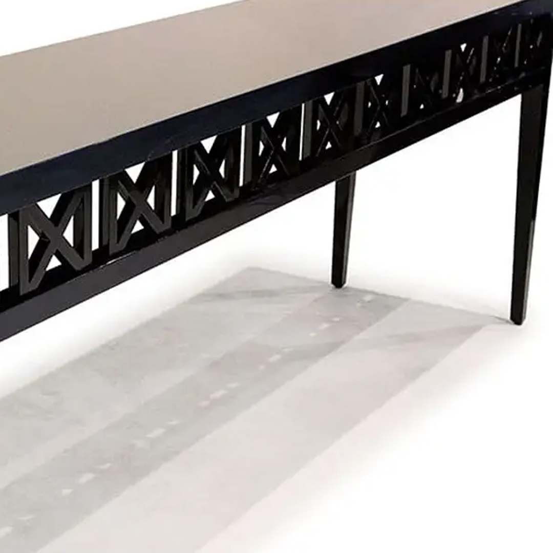 Modern bench with black geometric metal legs