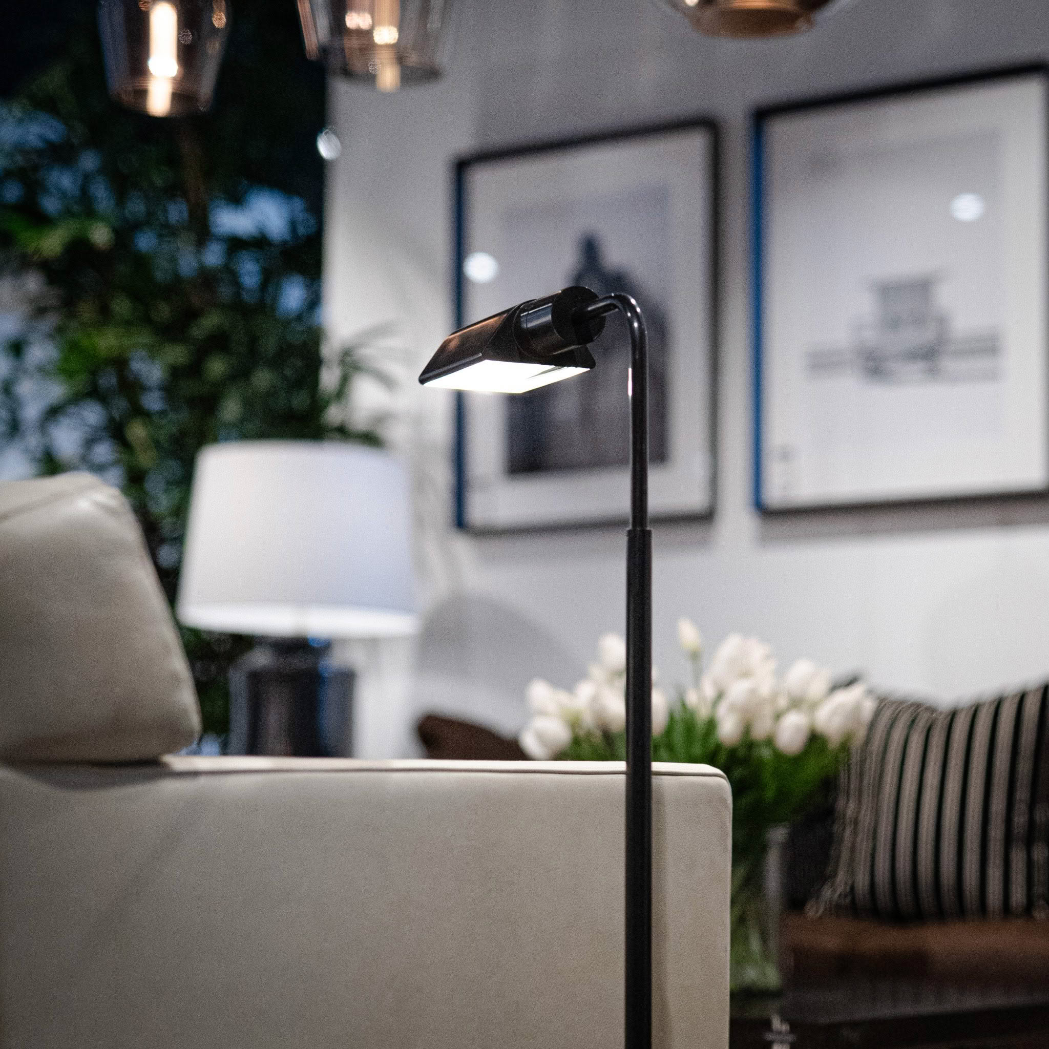 Elegant living room with modern lighting and decor