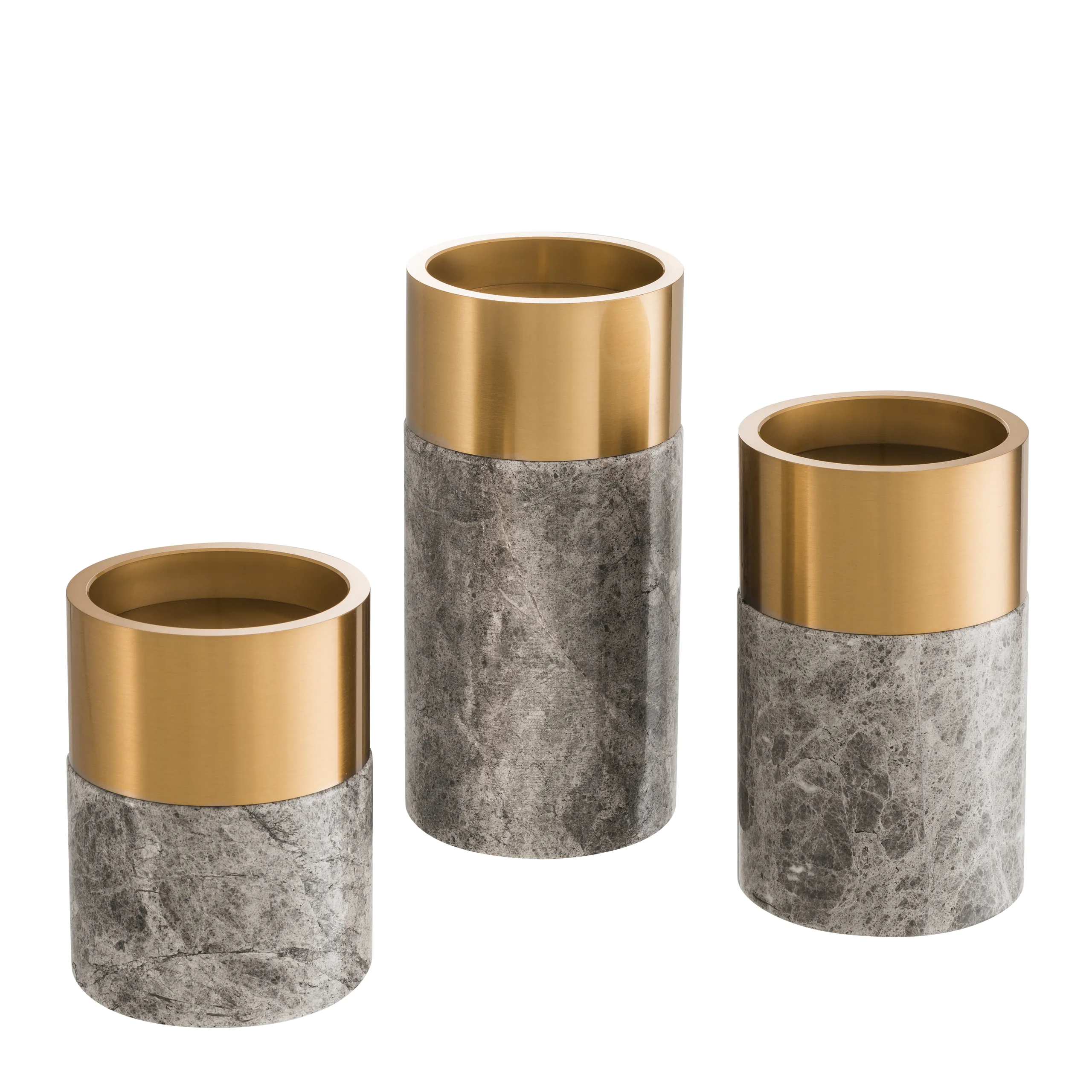 Three gold and gray marble vases