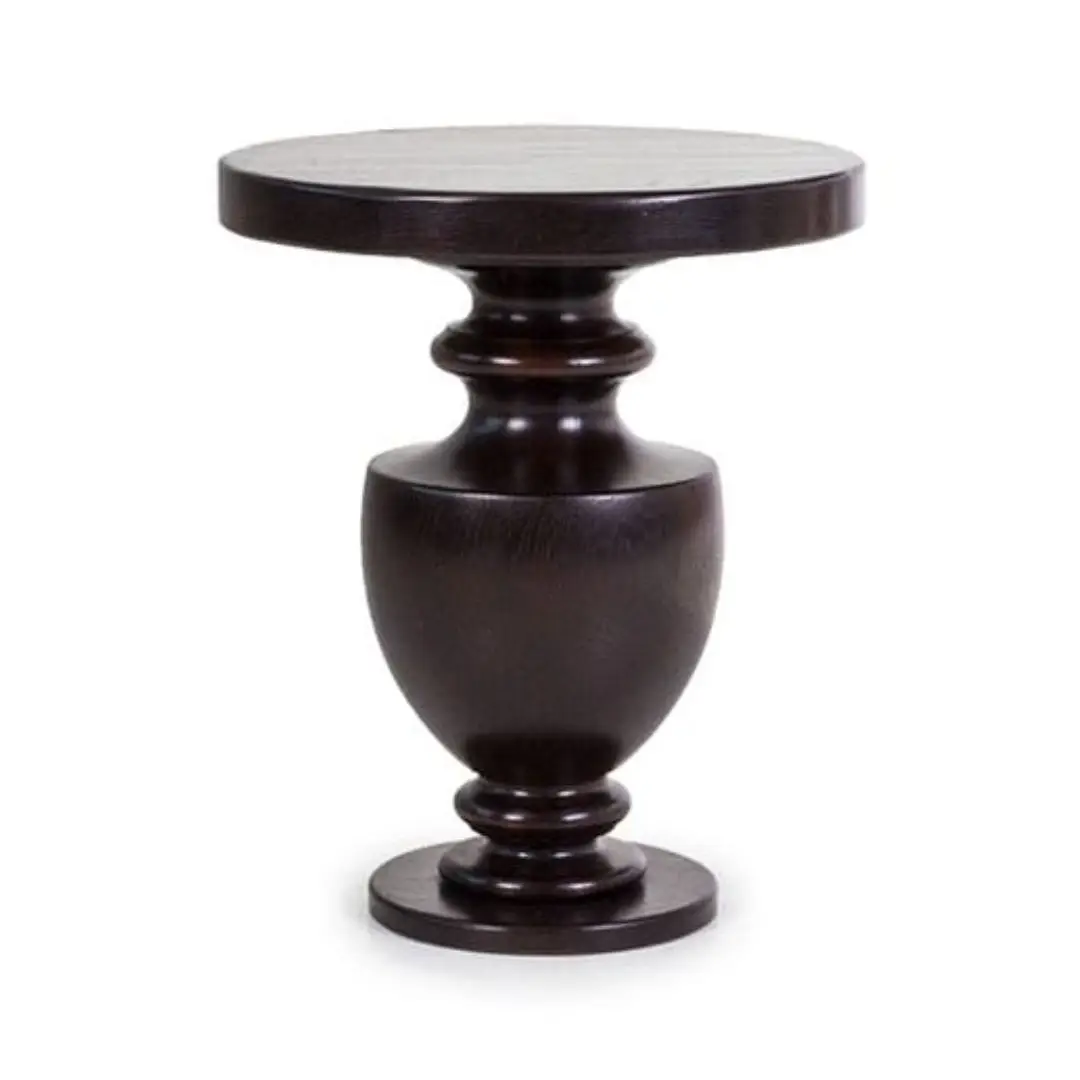 Dark wood round pedestal table isolated on white