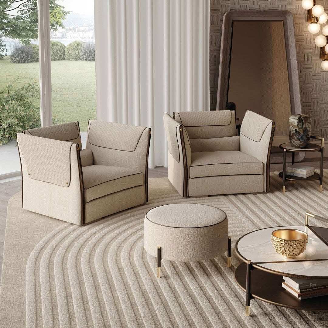 Elegant living room with stylish furniture and scenic view