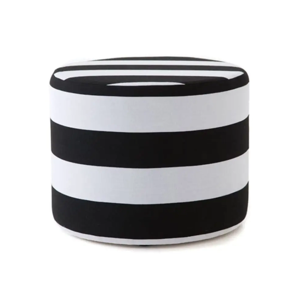 Black and white striped round ottoman