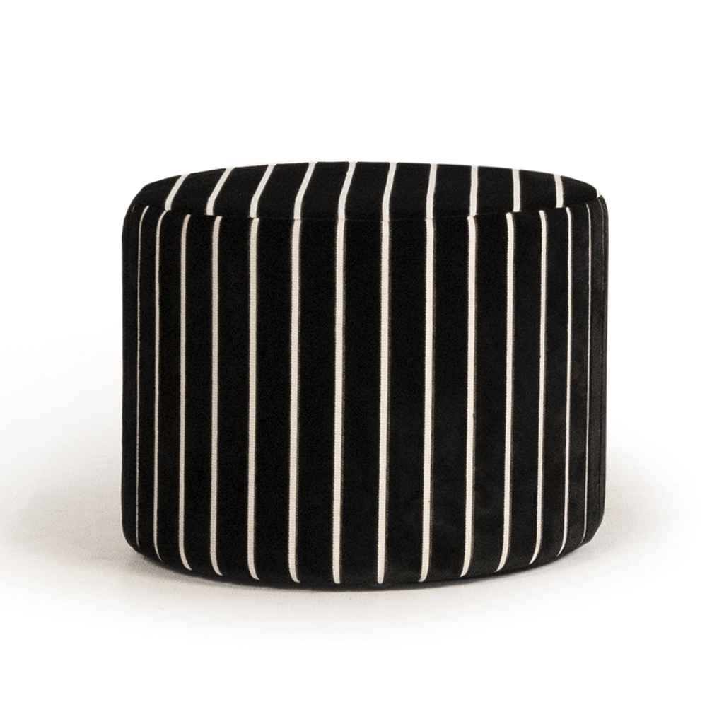 Black and white striped round ottoman