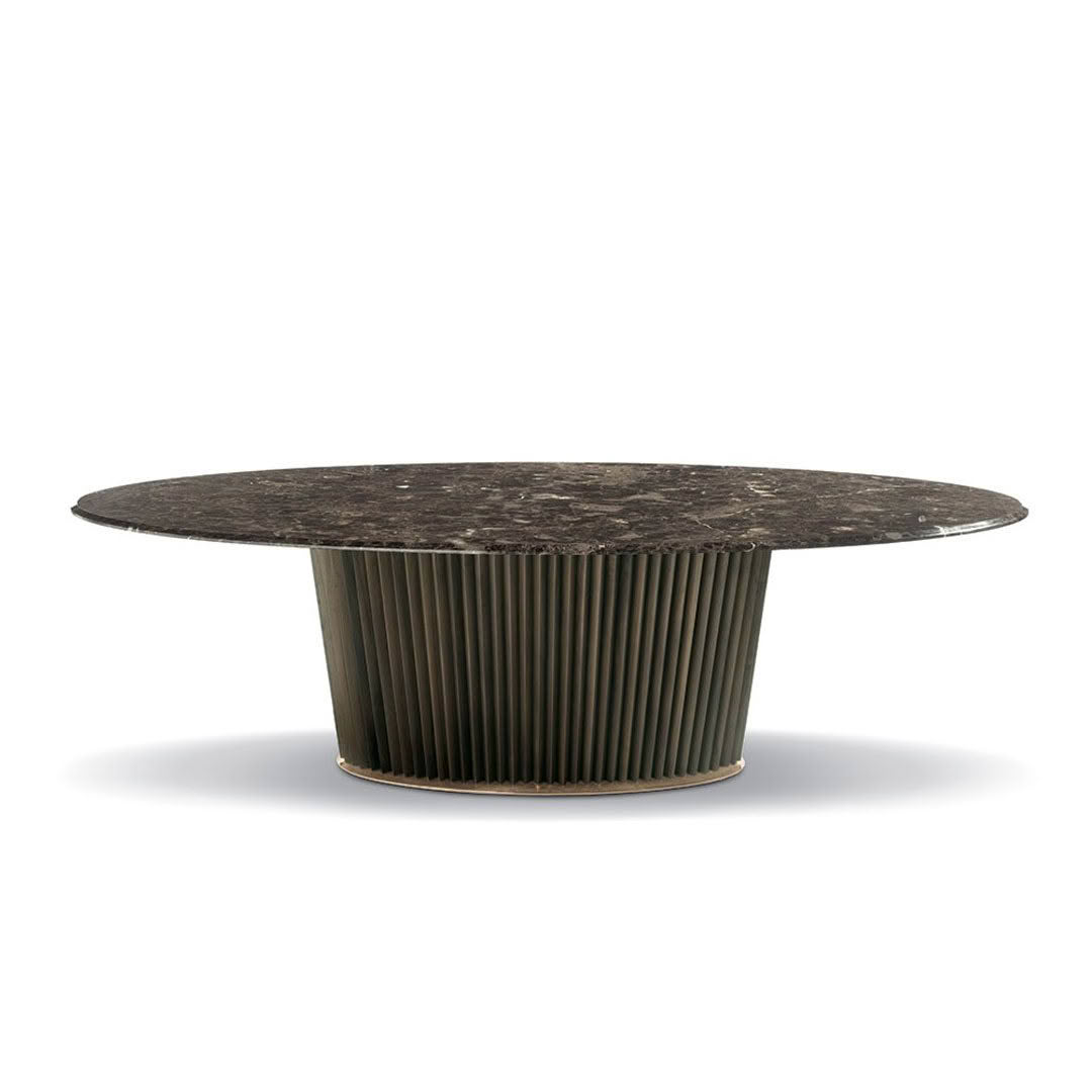Round marble top table with ribbed metal base