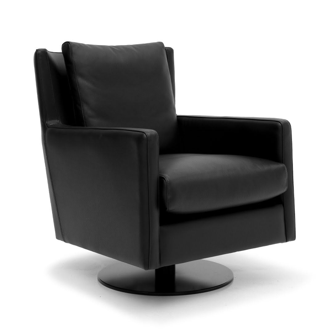 Modern black leather swivel chair isolated on white