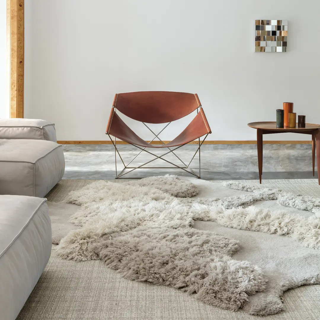 Modern living room with stylish leather chair and decor