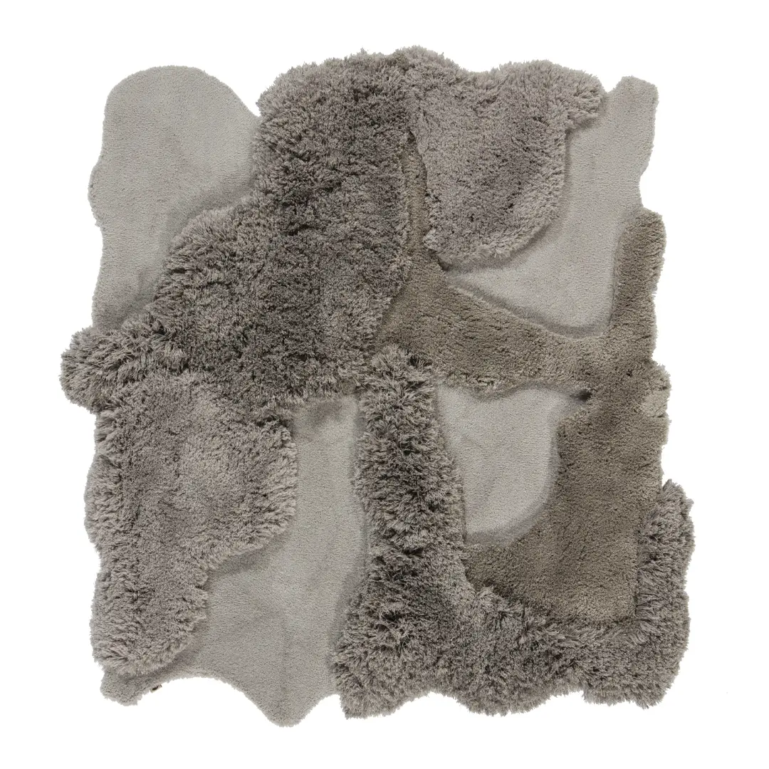 Cozy_4 Gray shaggy fur area rug with abstract shapes