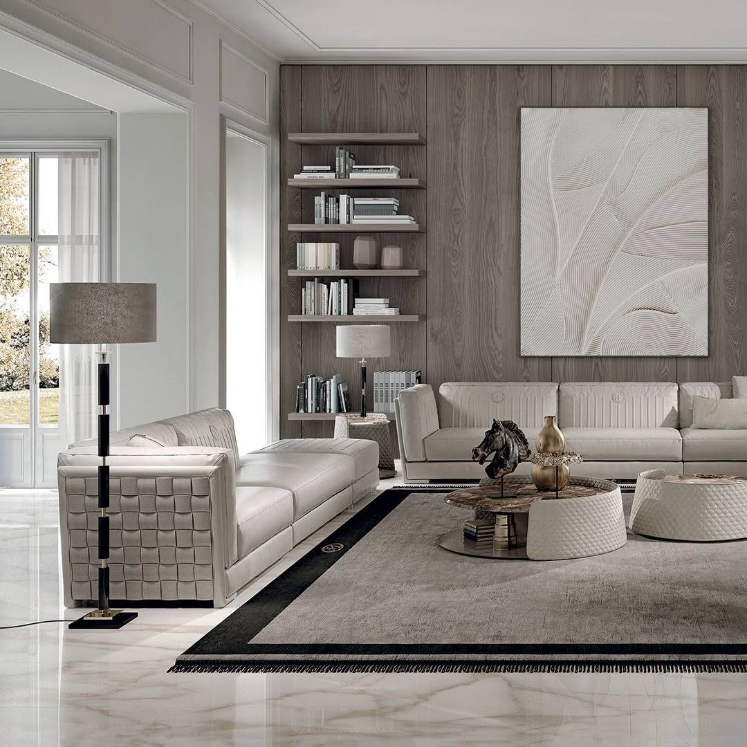 Elegant modern living room with neutral tones and art