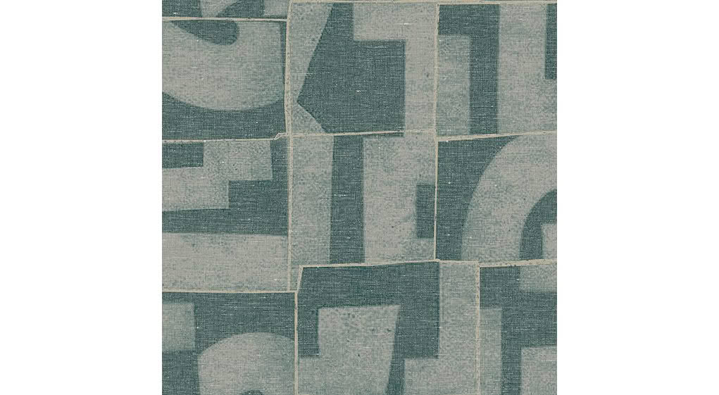 Abstract geometric pattern on textured gray carpet