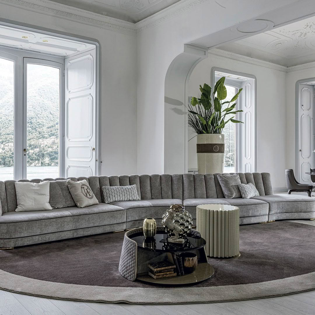 Farnese-sofa-2 Elegant living room with scenic lake view