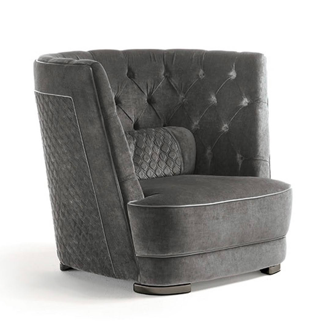 Elegant gray tufted fabric armchair with high back
