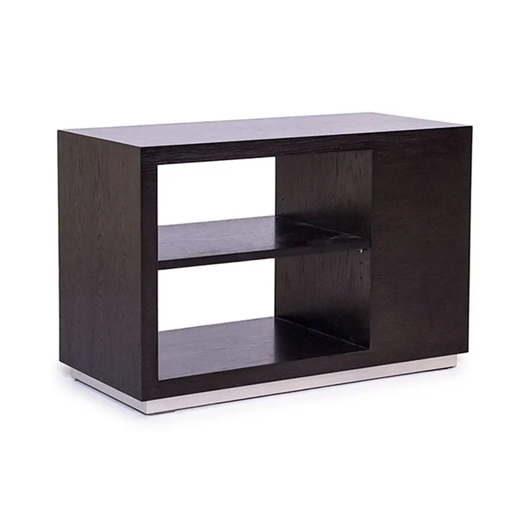 Small dark wooden storage cubby with shelves