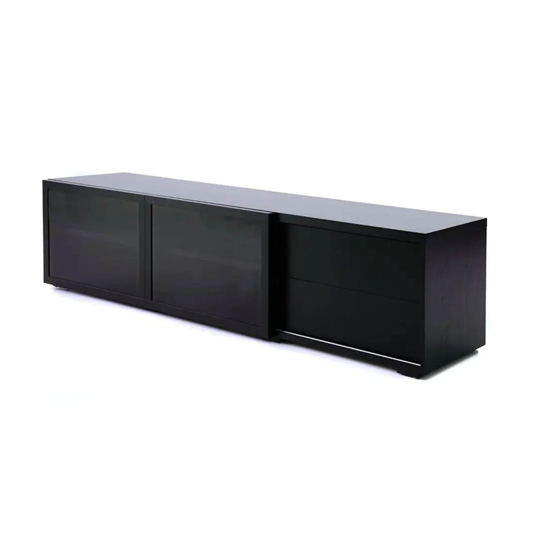 Modern black TV stand with storage compartments