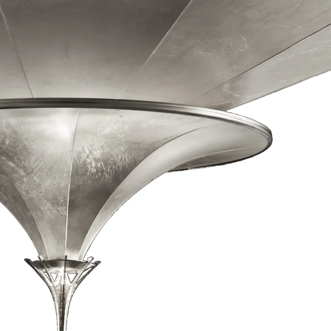 Close-up of a vintage metal gramophone horn