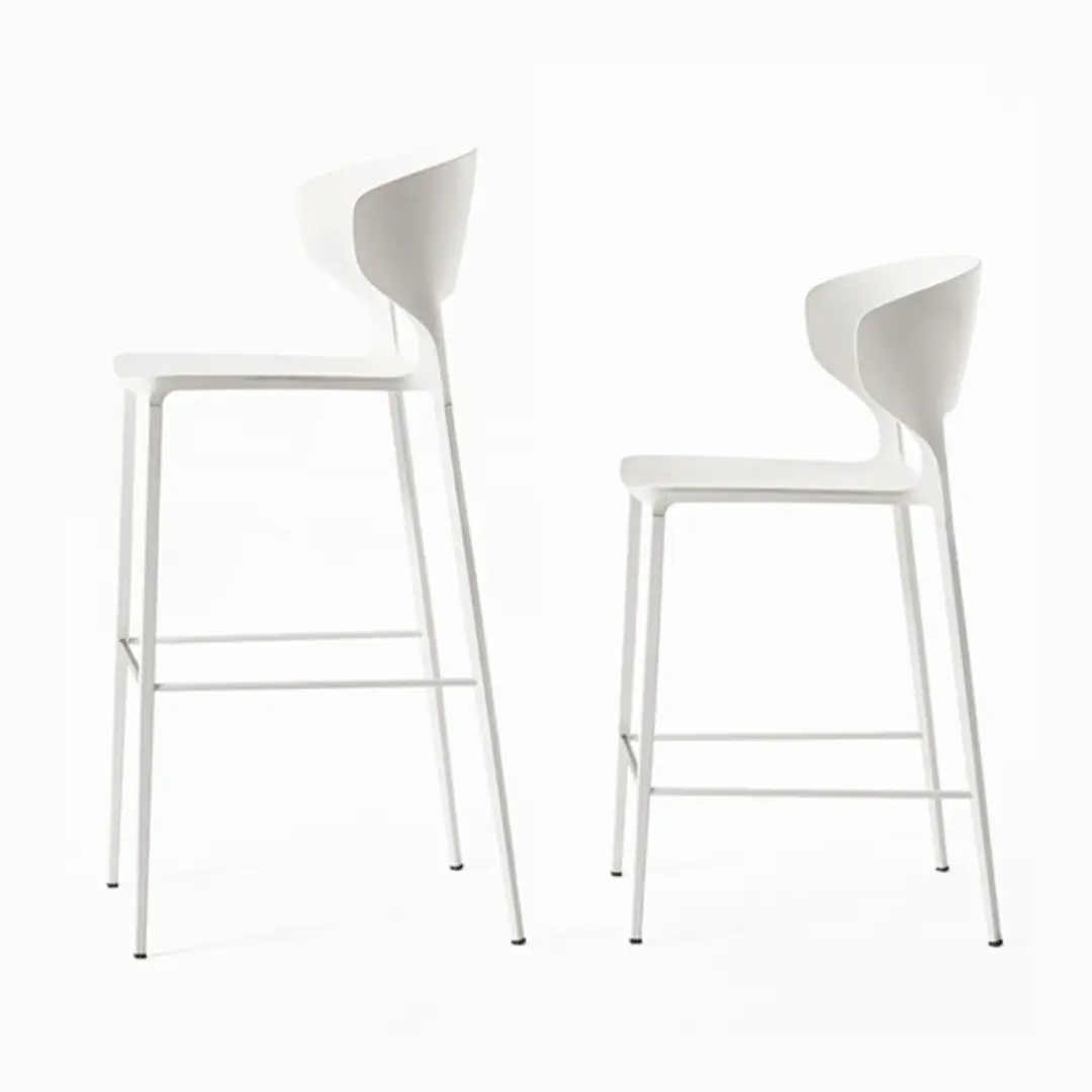 KOKI_2 Two modern white high bar stools on white background