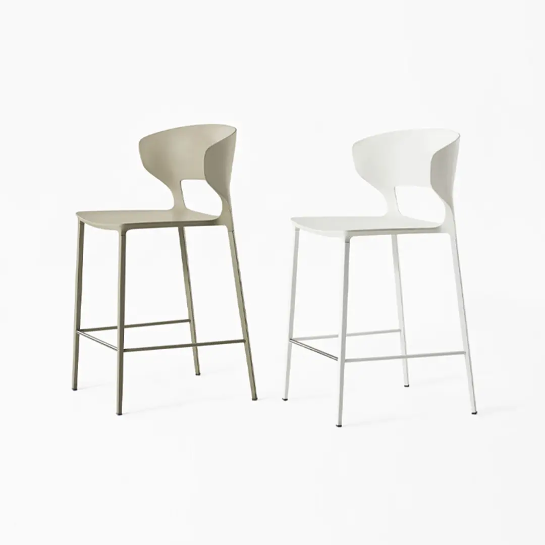 Two modern bar stools in white and beige colors