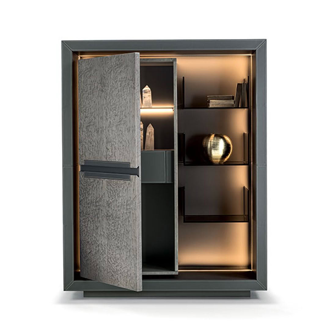 Modern open wardrobe with internal lighting
