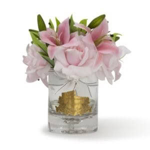 LUXURY LILIES AND ROSES - PINK IN CLEAR GLASS - COTE NOIRE