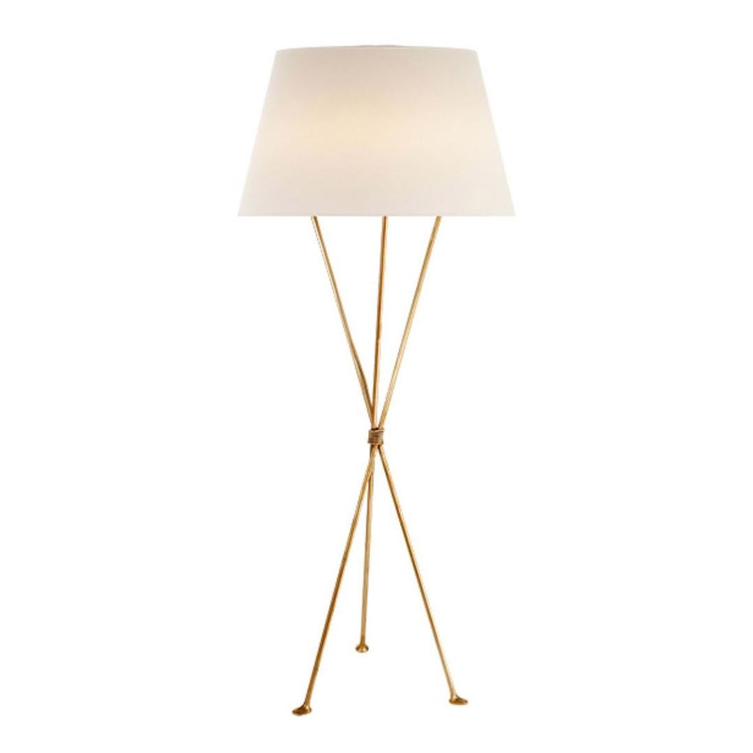 Elegant gold tripod floor lamp with white shade