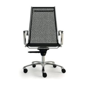 Modern office chair with mesh back on white background