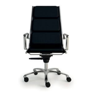 Modern black office chair on white background