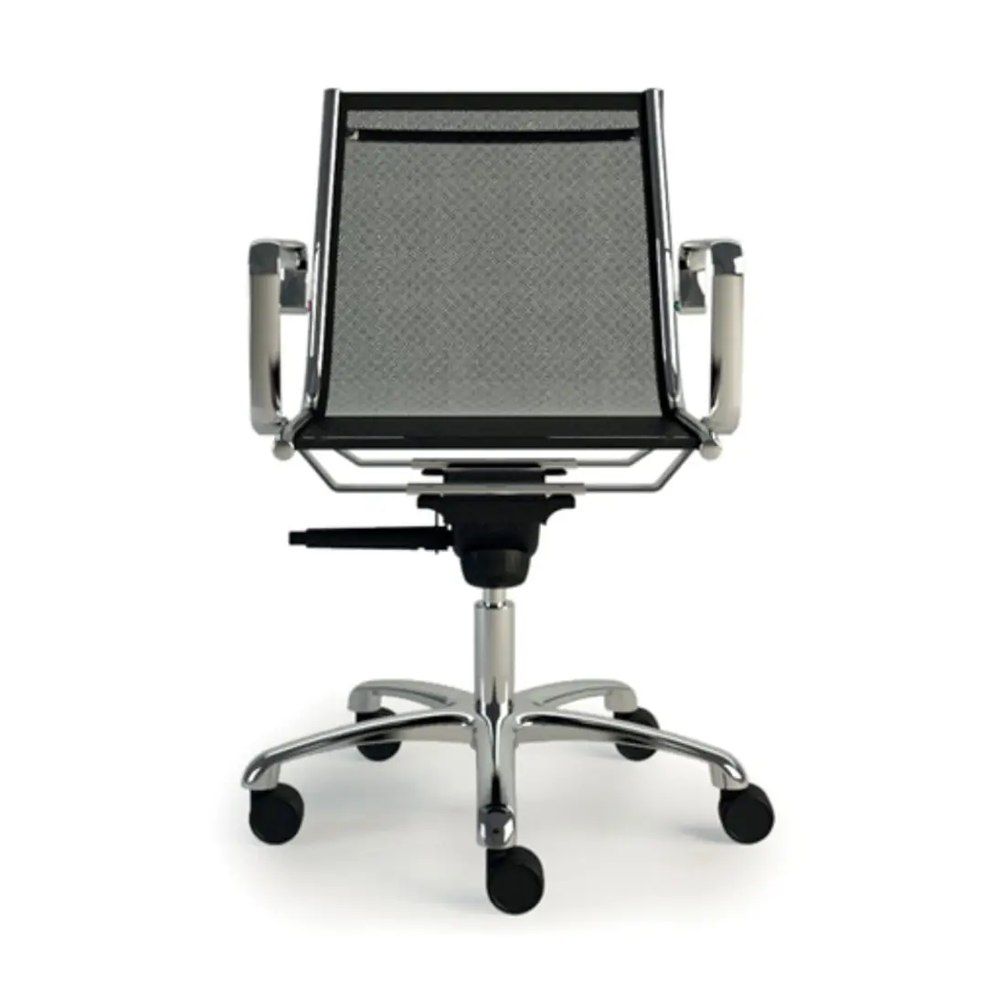 Modern office chair with mesh back on white background