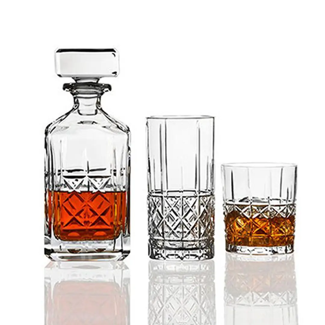 Whiskey in decanter and two crystal glasses