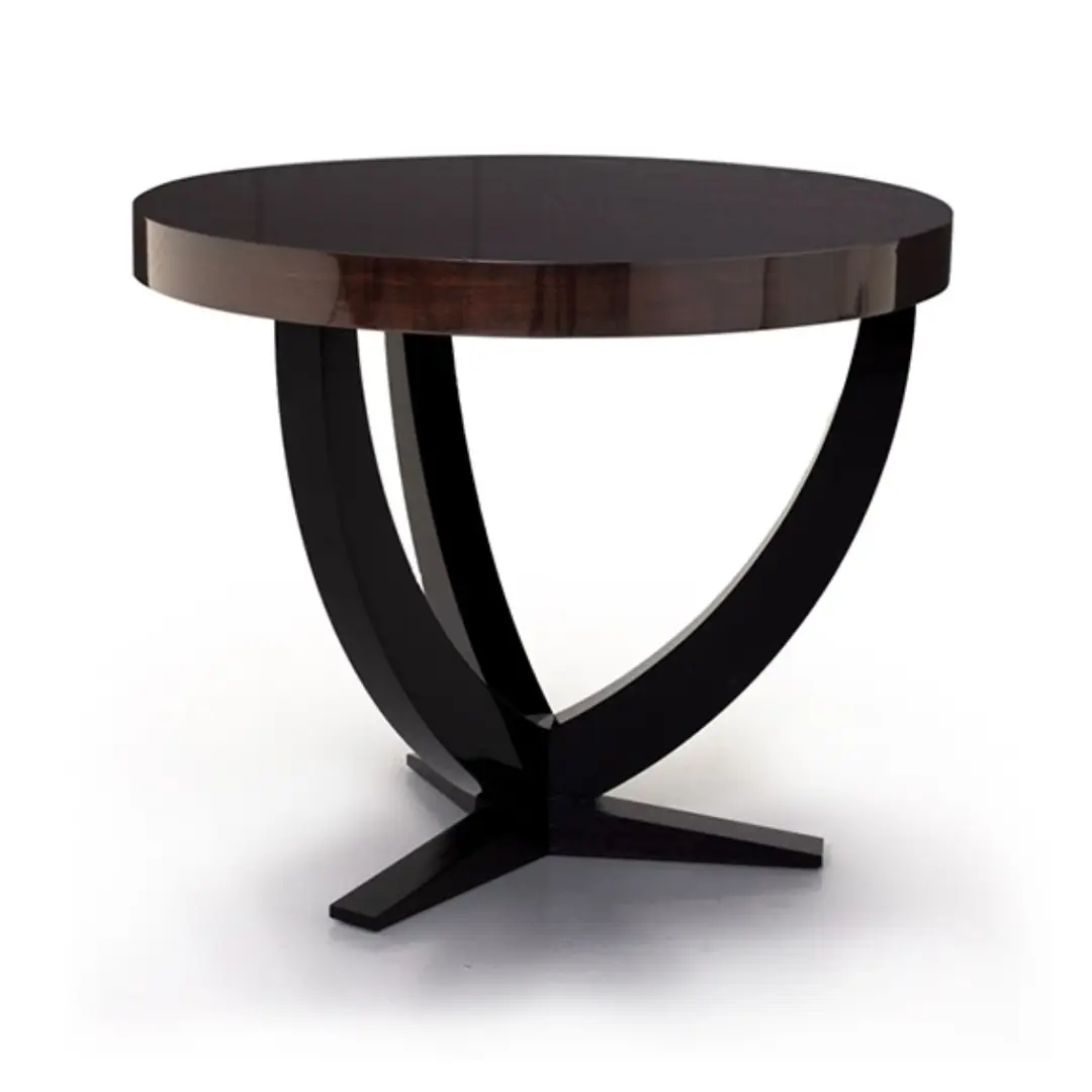 Round wooden table with black curved legs